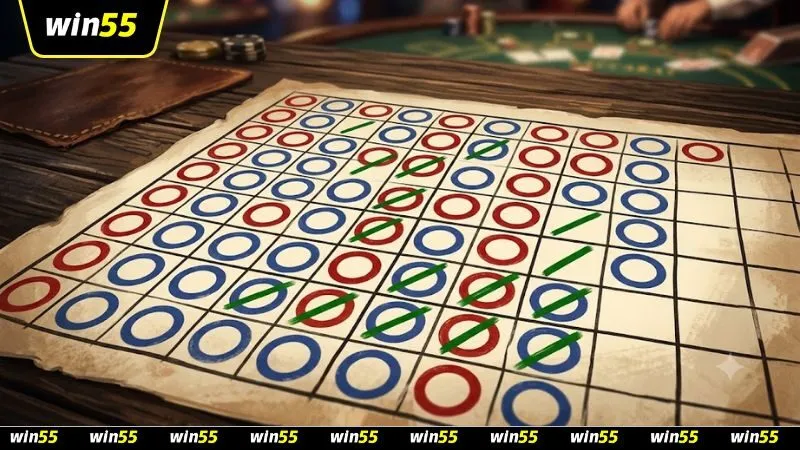Cận cảnh các ký hiệu vòng tròn xanh đỏ hỗ trợ cách đọc bảng cầu baccarat big road chuẩn xác nhất