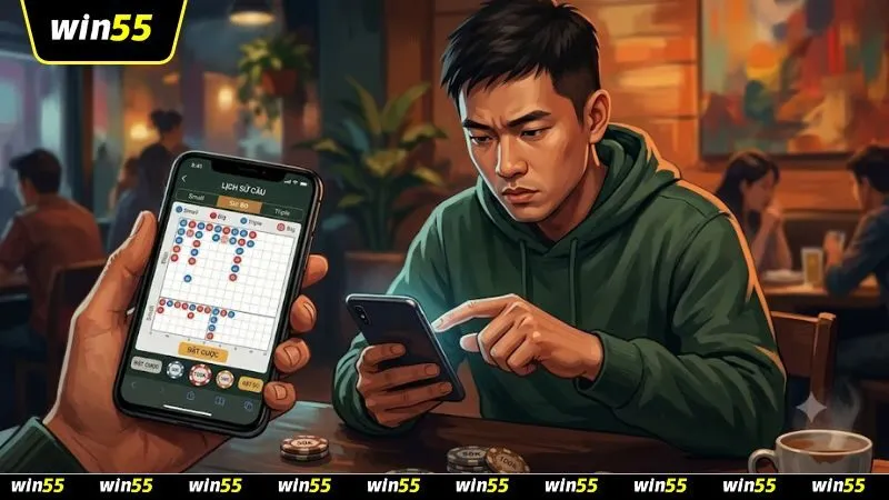 Người chơi theo dõi bảng lịch sử kết quả để áp dụng cách cược ba mặt khác nhau trong sicbo casino.