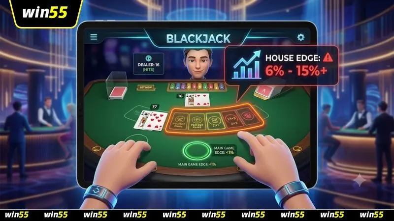Biểu đồ hoặc hình ảnh minh họa rủi ro khi đặt cược bảo hiểm không hợp lý trong Blackjack