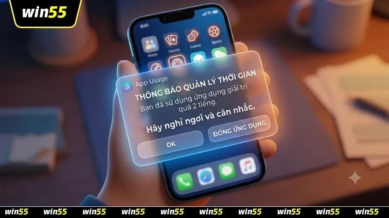 Giao diện cài đặt tính năng nhắc nhở thời gian trên ứng dụng để kiểm soát thời gian chơi mỗi phiên
