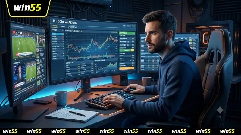 Người chơi đang phân tích cách đánh giá kèo có giá trị value bet trên màn hình máy tính với các biểu đồ dữ liệu