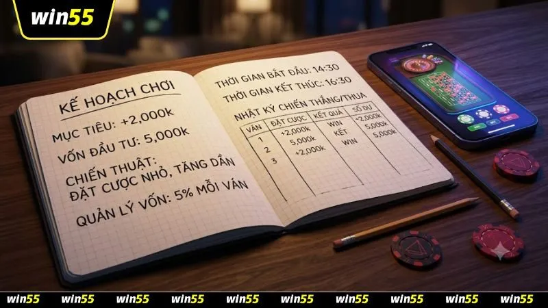 Cuốn sổ tay ghi chép thời gian chơi là bước quan trọng trong cách kiểm soát thời gian khi chơi casino online