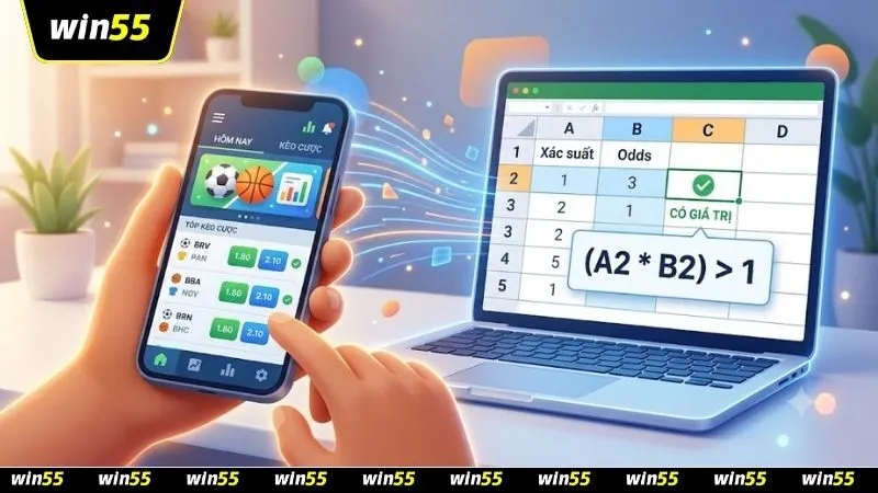 Ví dụ về bảng tính toán công thức xác suất trong cách đánh giá kèo có giá trị value bet thực tế